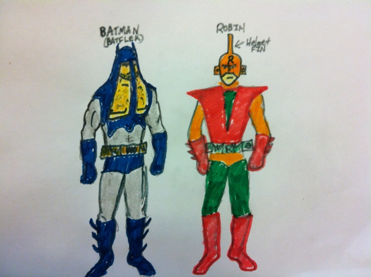 My crude drawing of the costumes I saw in my dream...and yes that is Ben Afflek's inevitable chest hair.