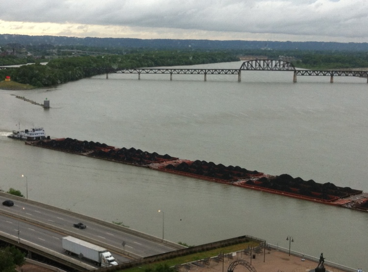 The view of Louisville, KY from my hotel window.  That's a barge pushing a ton of coal.